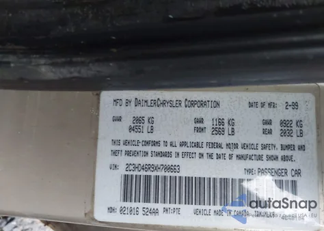 1999 Chrysler Concorde Lx z USA, uszkodzony, nr VIN 2C3HD46R9XH700663